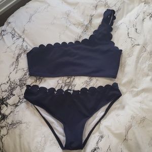 Navy one shoulder bikini set